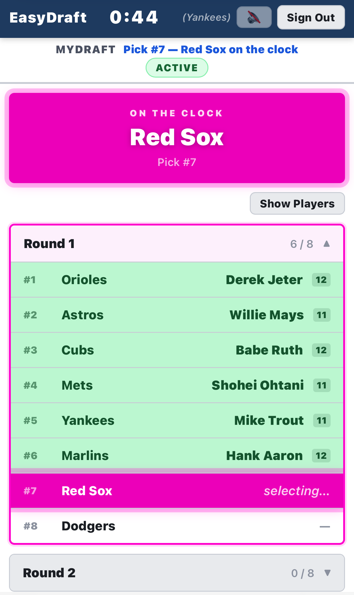 ezDraft mobile draft board